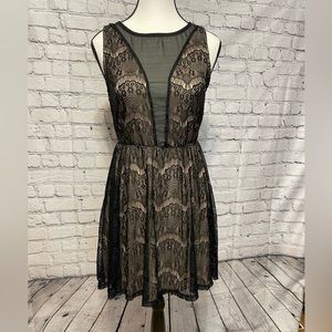 Hello Miss Medium Black And Tan Mini Dress